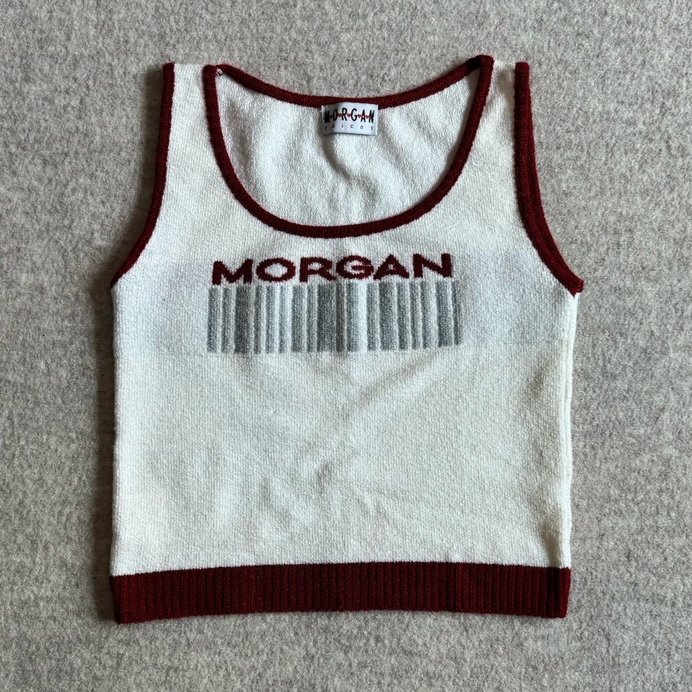 Morgan de toi white and burgundy crop top